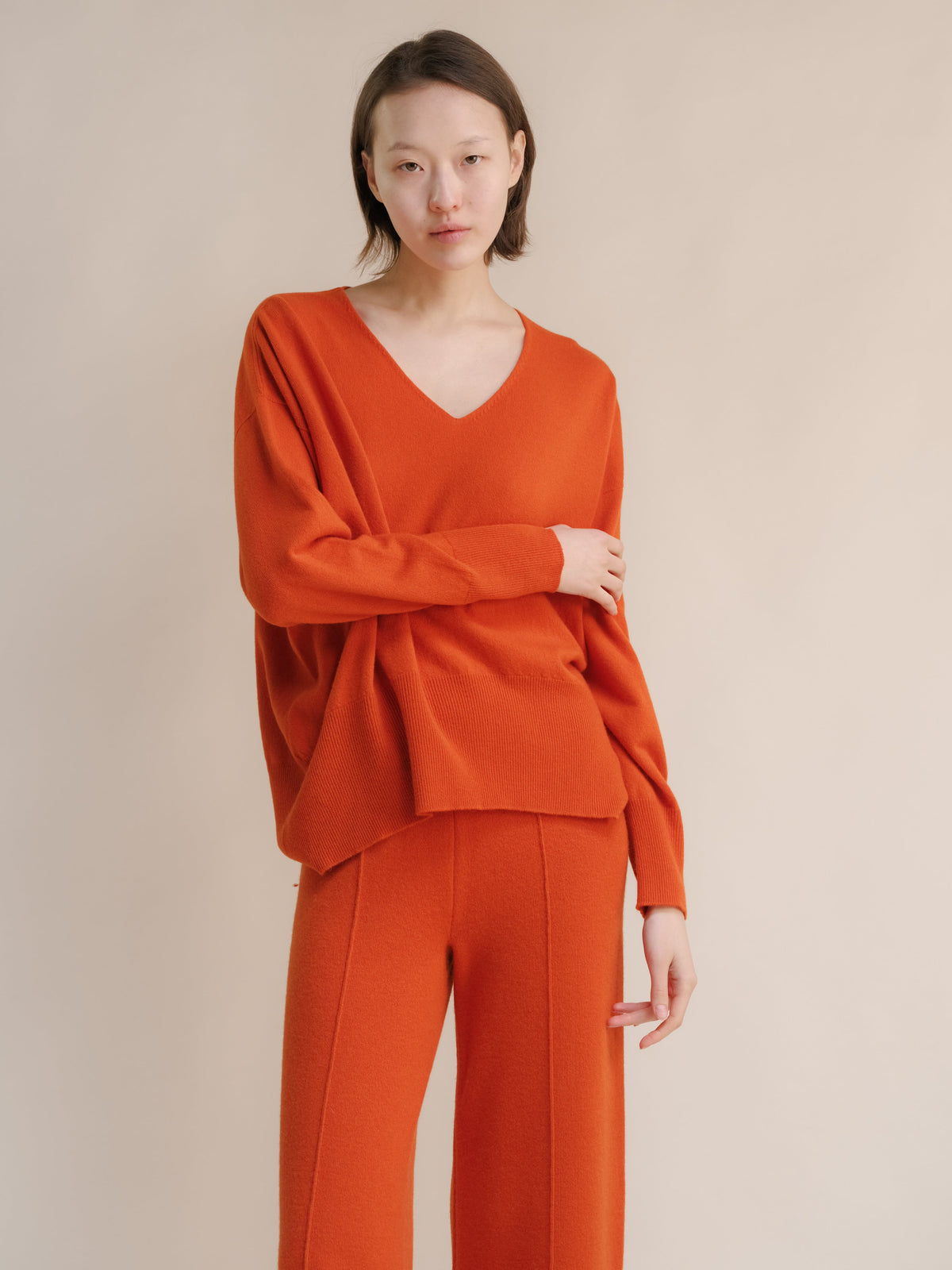 Knitwear Orange / S Wool & Cashmere Mix Maxi V-Neck Sweater San Rocco Italia