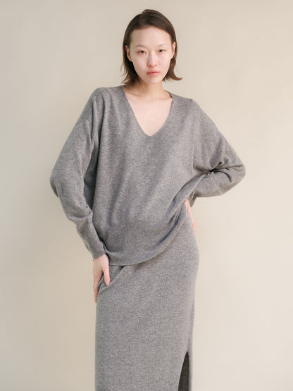 Knitwear Steel Grey / S Wool & Cashmere Mix Maxi V-Neck Sweater San Rocco Italia
