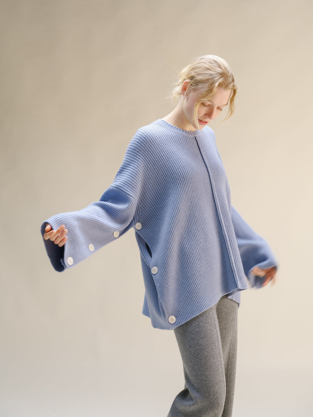 Maglieria Blu polvere / S Maglione-cappa oversize in misto lana e cashmere San Rocco Italia