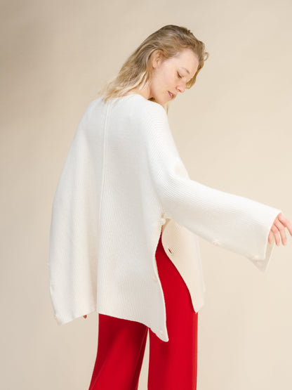 Maglieria Bianco naturale / S Maglione-cappa oversize in misto lana e cashmere San Rocco Italia
