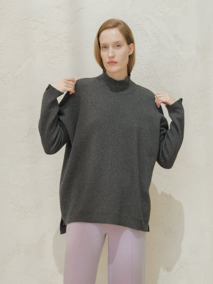 Knitwear Dark Grey / S Wool & Cashmere Mix Solid Maxi Turtleneck Sweater San Rocco Italia