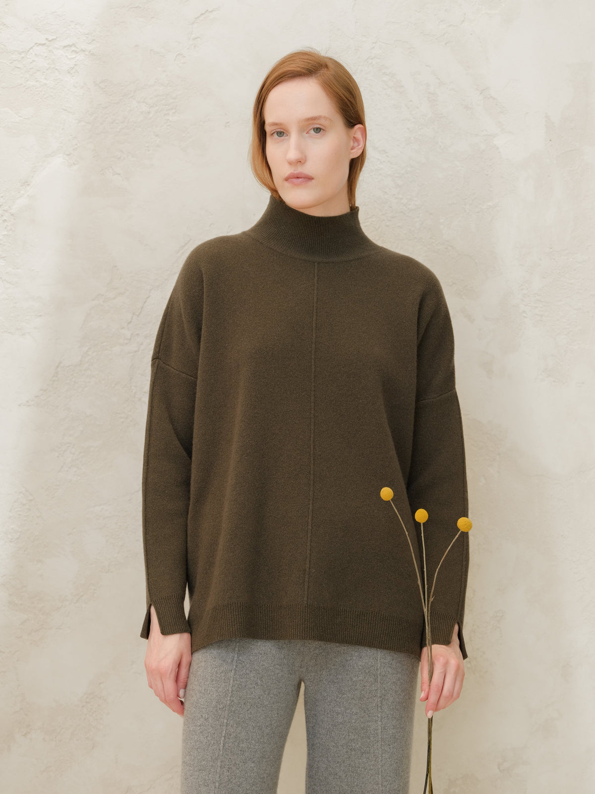 Knitwear Loden / S Wool & Cashmere Mix Solid Maxi Turtleneck Sweater San Rocco Italia