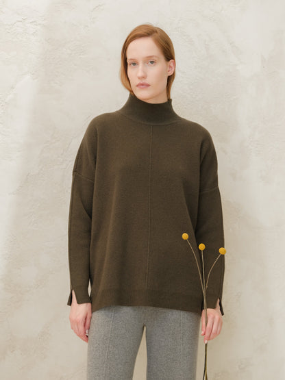 Knitwear Loden / S Wool & Cashmere Mix Solid Maxi Turtleneck Sweater San Rocco Italia