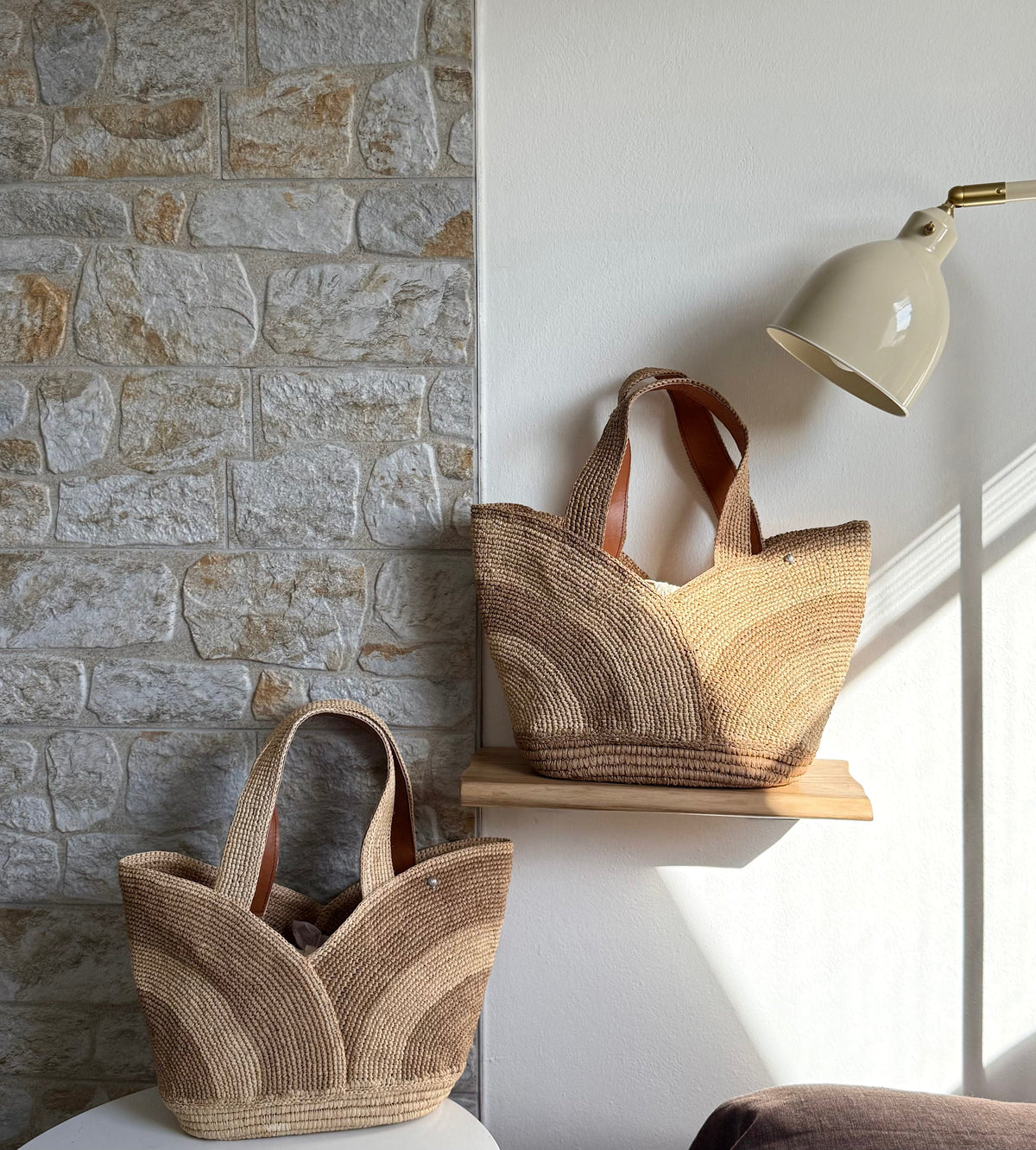 Handbag & Wallet Accessoires Yasmin - Handmade Naturel Raffia Tulip Tote Bag - Khaki San Rocco Italia