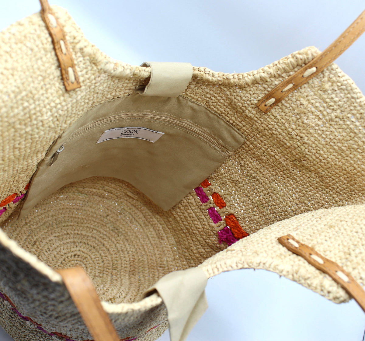 Handbag & Wallet Accesorios Zola - Handmade Natural Raffia Tote Bag - Fuchsia and Naranja San Rocco Italia
