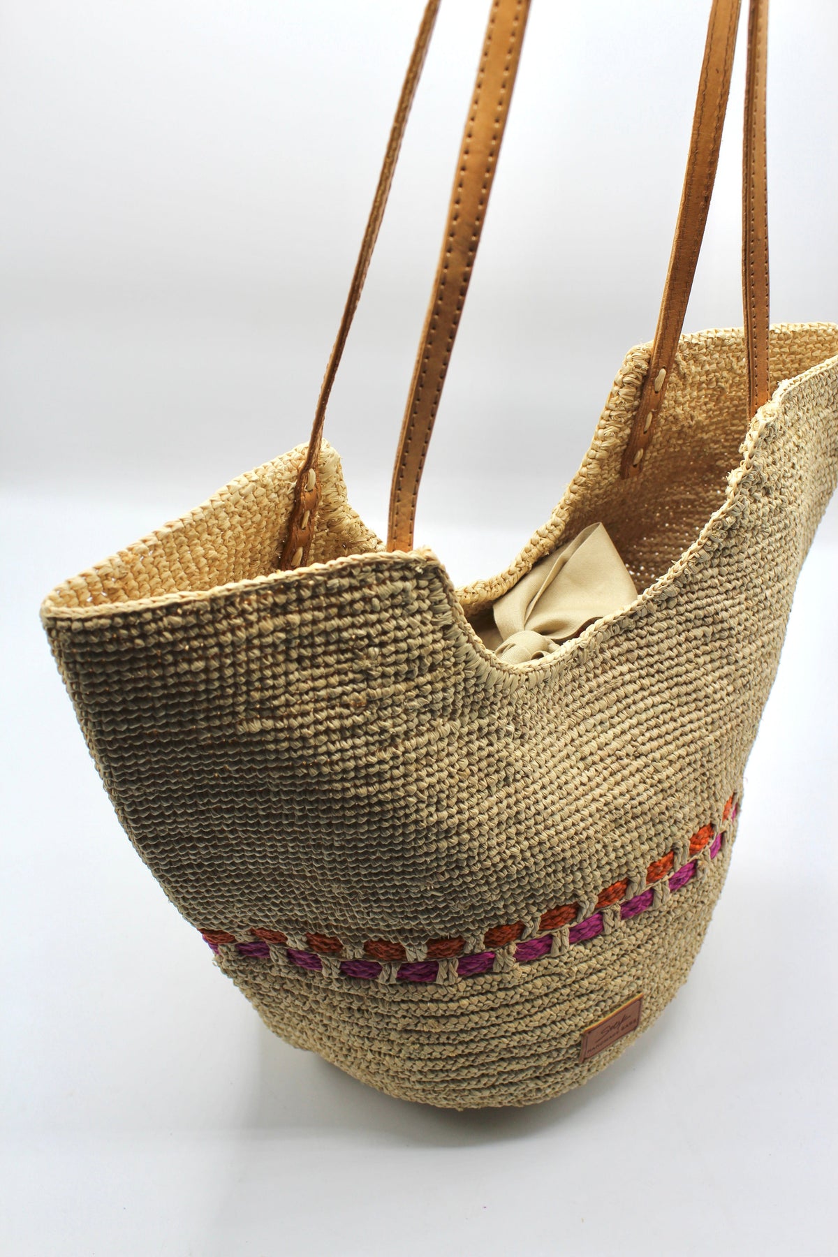 Handbag & Wallet Accesorios Zola - Handmade Natural Raffia Tote Bag - Fuchsia and Naranja San Rocco Italia