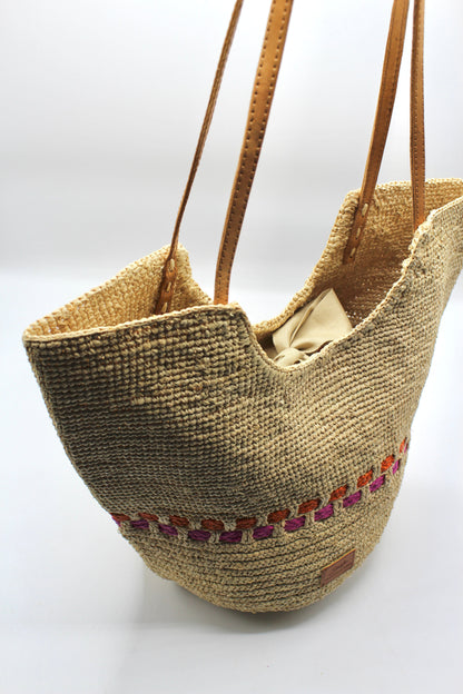 Handbag & Wallet Accesorios Zola - Handmade Natural Raffia Tote Bag - Fuchsia and Naranja San Rocco Italia