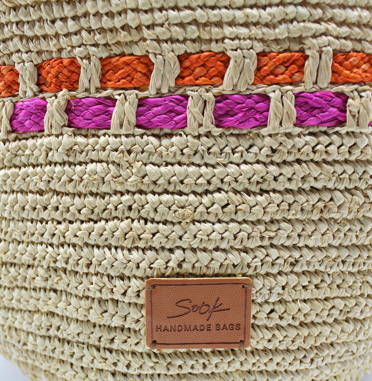 Handbag & Wallet Accesorios Zola - Handmade Natural Raffia Tote Bag - Fuchsia and Naranja San Rocco Italia