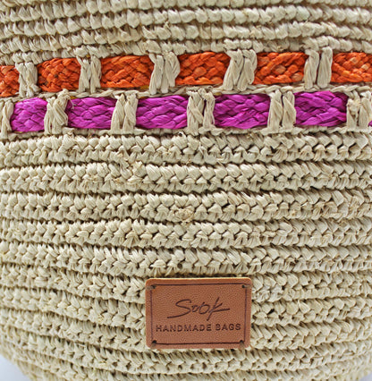 Handbag & Wallet Accesorios Zola - Handmade Natural Raffia Tote Bag - Fuchsia and Naranja San Rocco Italia