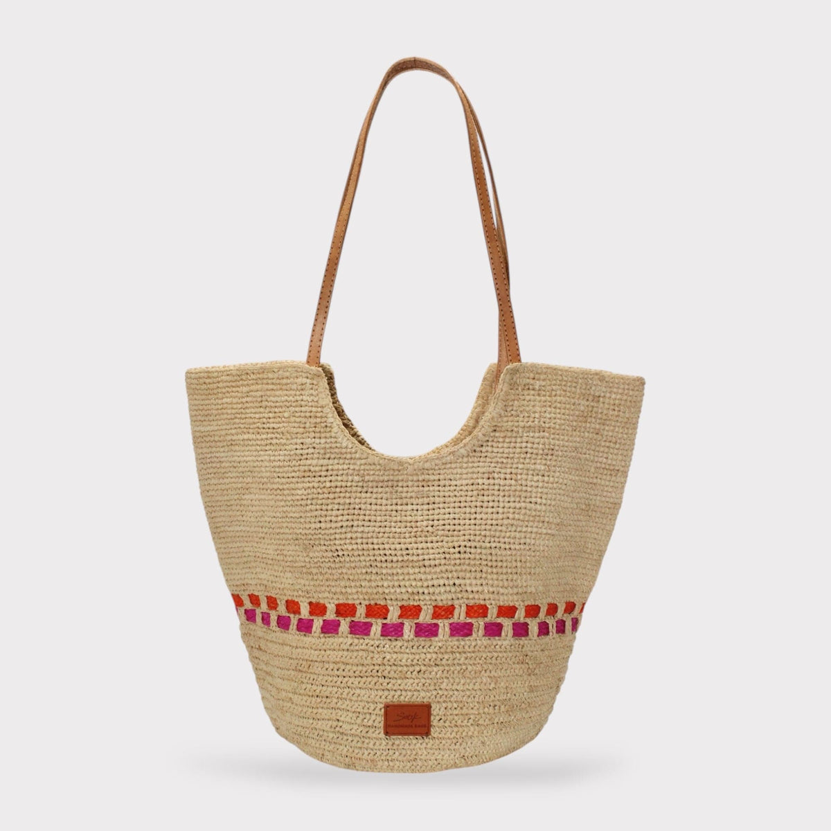 Handbag & Wallet Accesorios Zola - Handmade Natural Raffia Tote Bag - Fuchsia and Naranja San Rocco Italia
