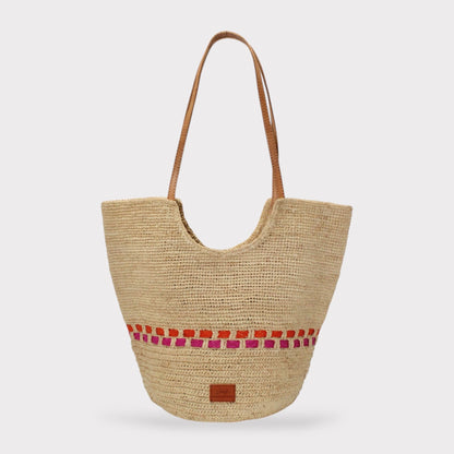 Handbag & Wallet Accesorios Zola - Handmade Natural Raffia Tote Bag - Fuchsia and Naranja San Rocco Italia