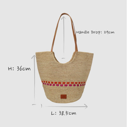 Handbag & Wallet Accesorios Zola - Handmade Natural Raffia Tote Bag - Fuchsia and Naranja San Rocco Italia
