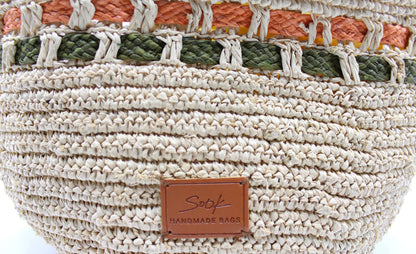 Handbag & Wallet Accessories Zola - Handmade Natural Raffia Tote Bag - Pastel Green and Amber San Rocco Italia