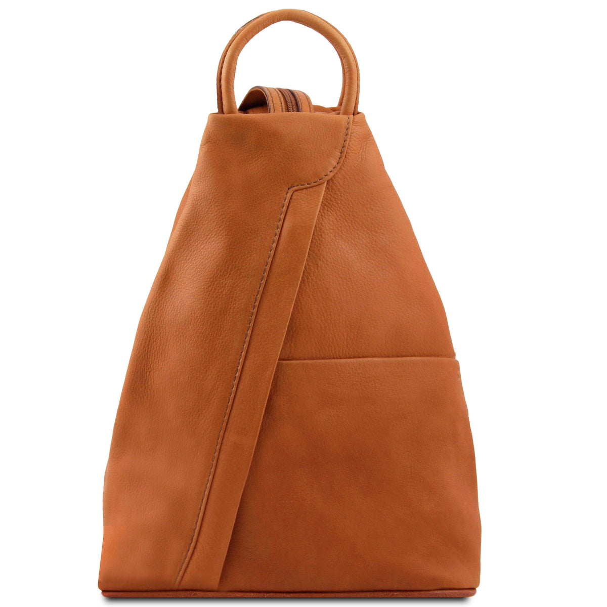 Leather Backpacks Cognac Shanghai - Italian leather backpack - full-grain leather | TL140963 San Rocco Italia