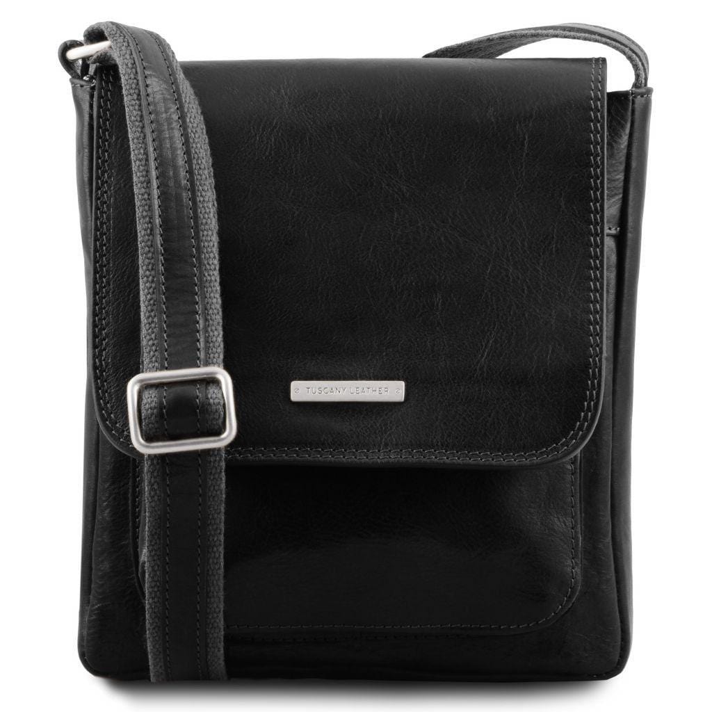 Ledertaschen für Herren Schwarz Jimmy - Herren-Crossbody-Tasche aus Leder mit Fronttasche | TL141407 San Rocco Italia