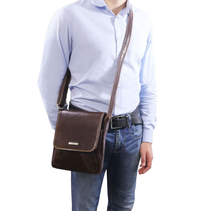 Leather bags for men John - Leather crossbody bag for men with front zip in matte leather | TL141408 San Rocco Italia