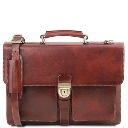 Leather briefcases Brown Assisi - Leather briefcase 3 compartments | TL141825 San Rocco Italia