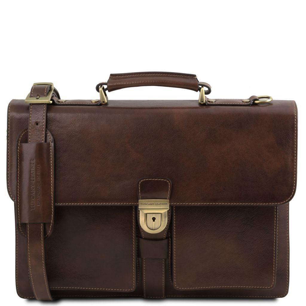 Leather briefcases Dark Brown Assisi - Leather briefcase 3 compartments | TL141825 San Rocco Italia