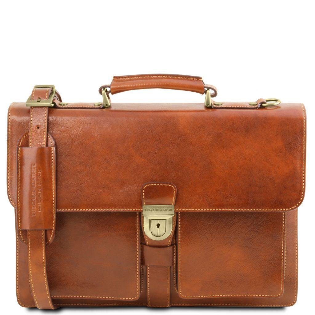 Leather briefcases Honey Assisi - Leather briefcase 3 compartments | TL141825 San Rocco Italia