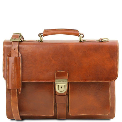 Leather briefcases Honey Assisi - Leather briefcase 3 compartments | TL141825 San Rocco Italia