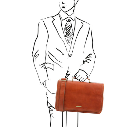 Leather briefcases Mantova - Leather multi compartment TL SMART briefcase with flap | TL142068 messenger bag San Rocco Italia