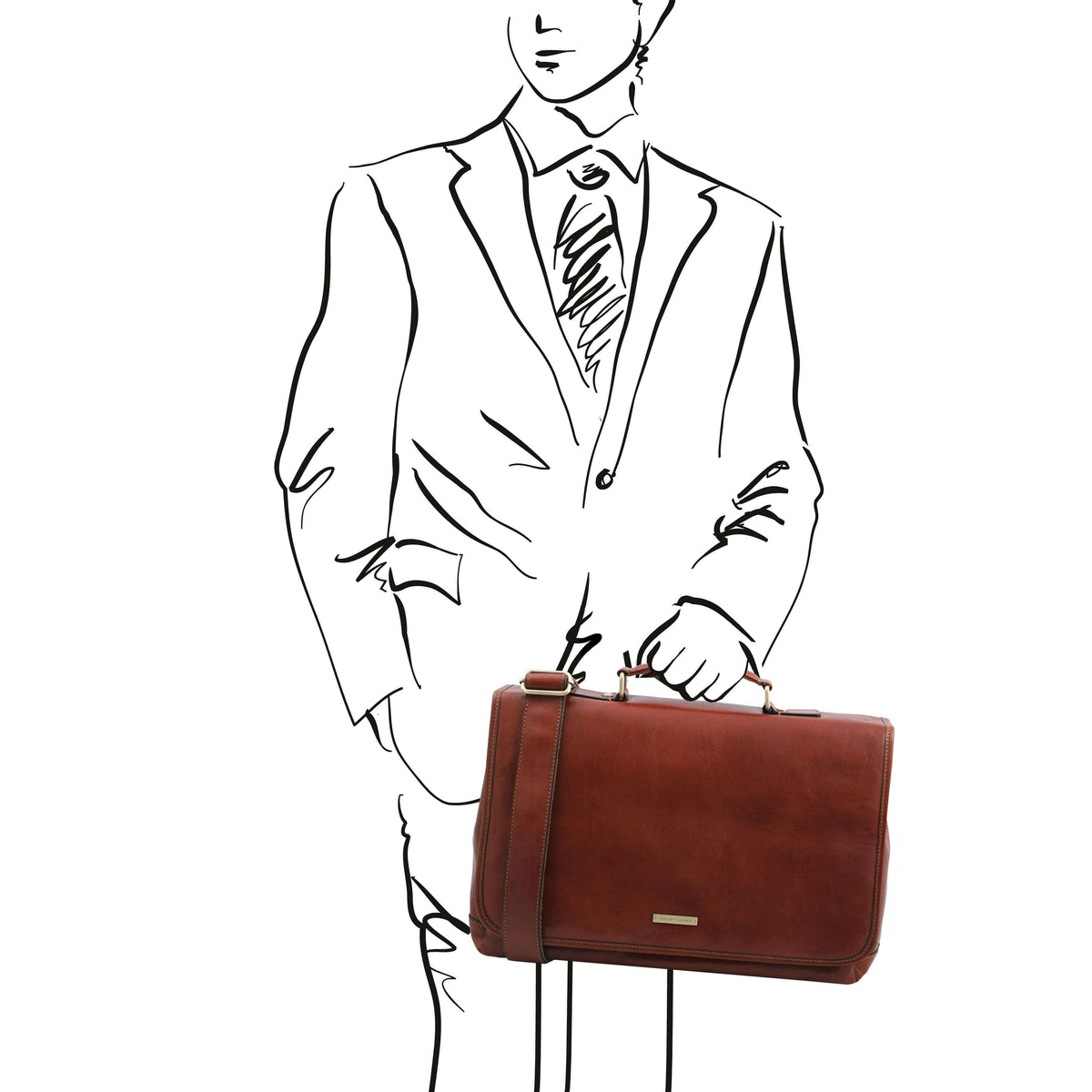 Leather briefcases Mantova - Leather multi compartment TL SMART briefcase with flap | TL142068 messenger bag San Rocco Italia