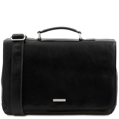 Leather briefcases Black Mantova - Leather multi compartment TL SMART briefcase with flap | TL142068 messenger bag San Rocco Italia