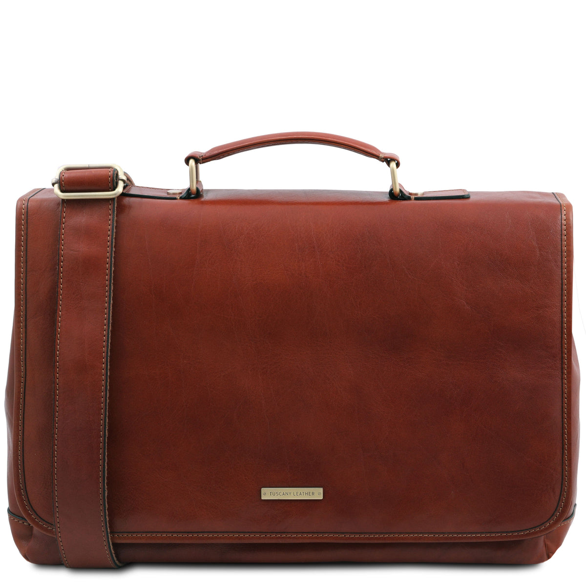 Leather briefcases Brown Mantova - Leather multi compartment TL SMART briefcase with flap | TL142068 messenger bag San Rocco Italia