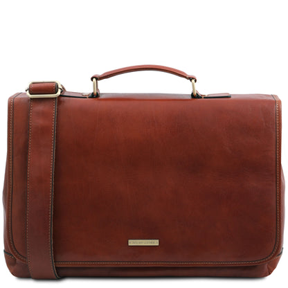 Leather briefcases Brown Mantova - Leather multi compartment TL SMART briefcase with flap | TL142068 messenger bag San Rocco Italia