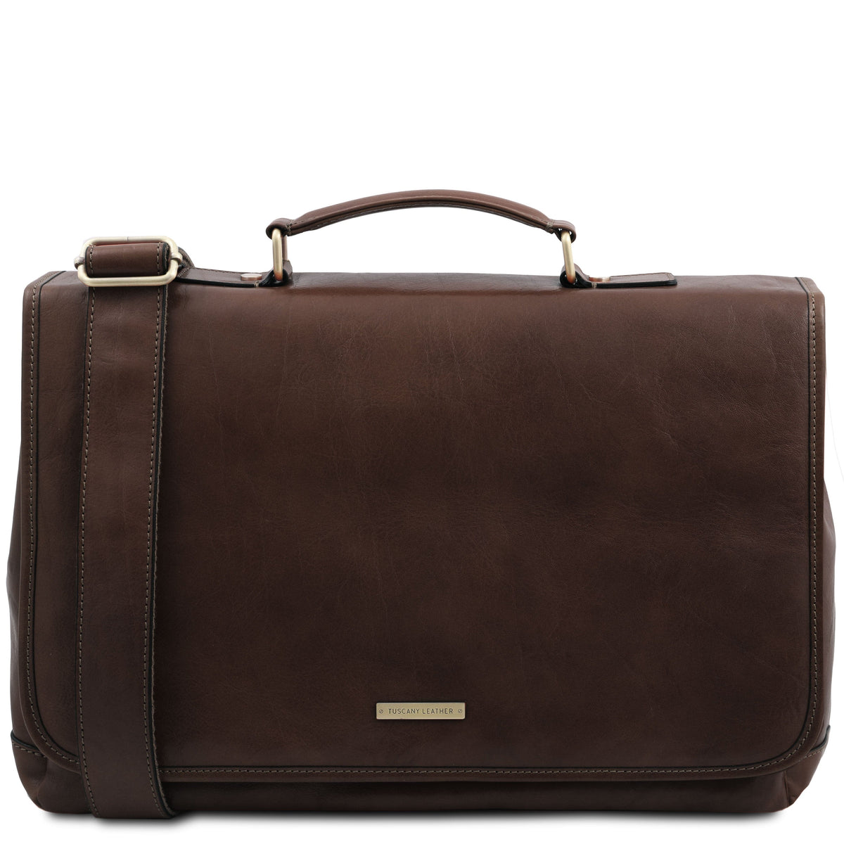 Leather briefcases Dark Brown Mantova - Leather multi compartment TL SMART briefcase with flap | TL142068 messenger bag San Rocco Italia