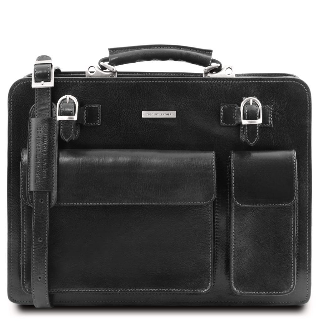 Leder-Aktentaschen Schwarz Venezia - Leder-Aktentasche mit 2 Fächern | TL141268 San Rocco Italia