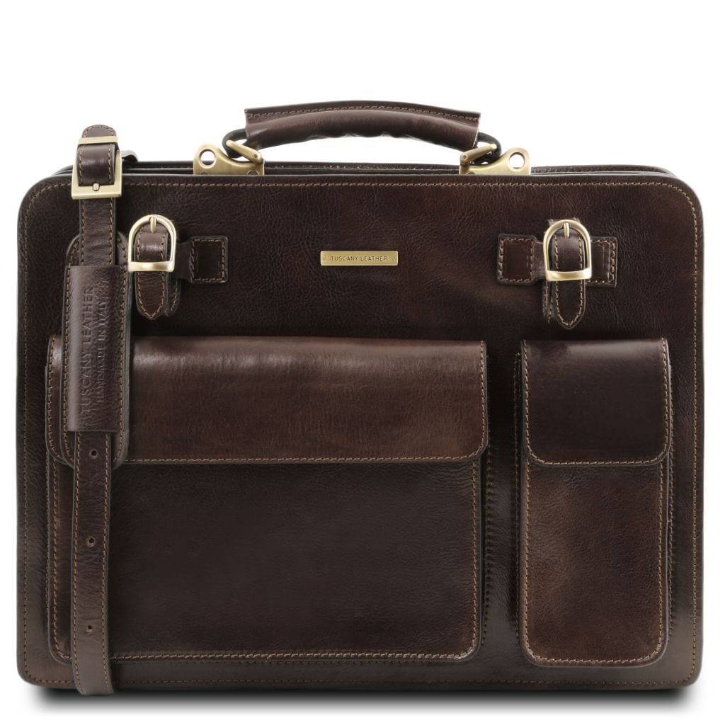 Leder-Aktentaschen Dunkelbraun Venezia - Leder-Aktentasche mit 2 Fächern | TL141268 San Rocco Italia