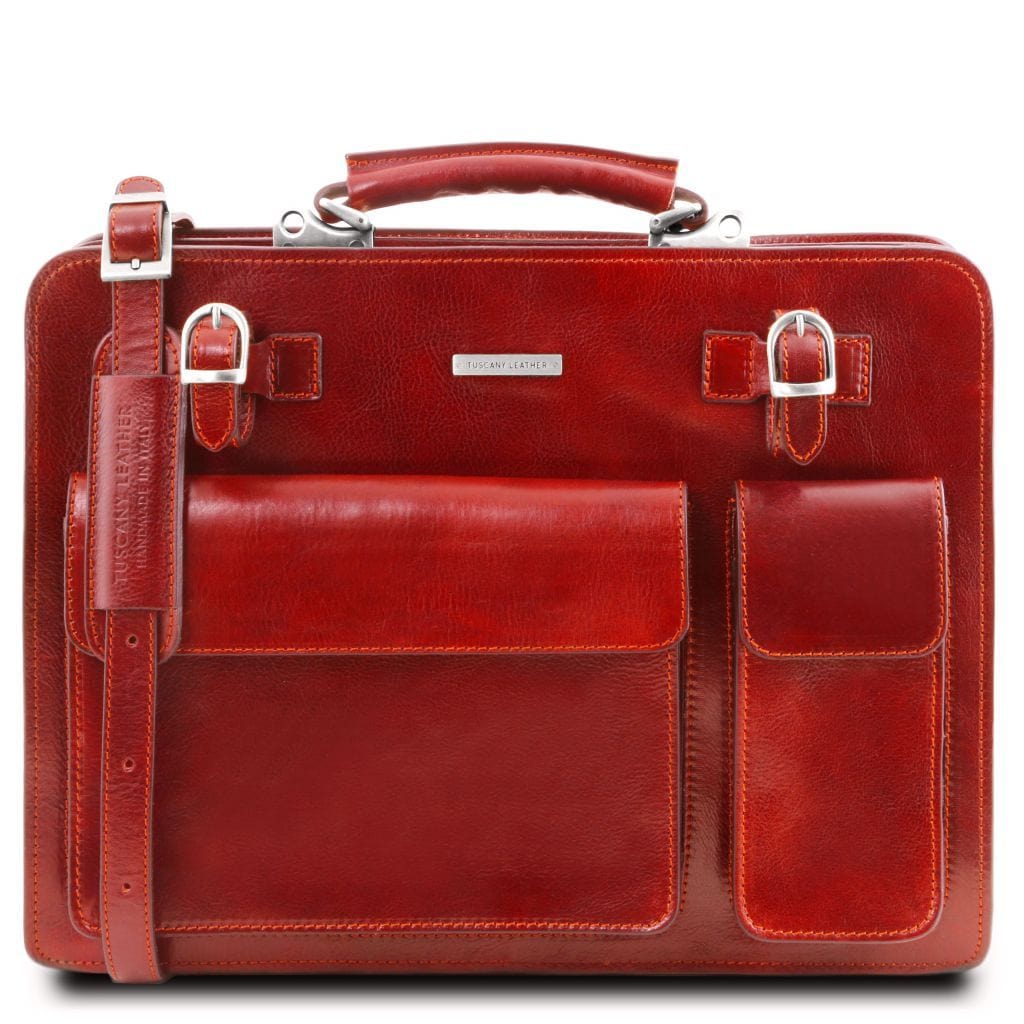 Leder-Aktentaschen Rot Venezia - Leder-Aktentasche mit 2 Fächern | TL141268 San Rocco Italia