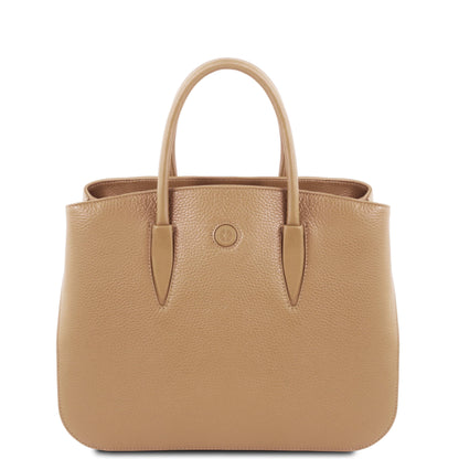 Leather handbags Champagne Camelia - Italian leather tote bag | TL141728 San Rocco Italia