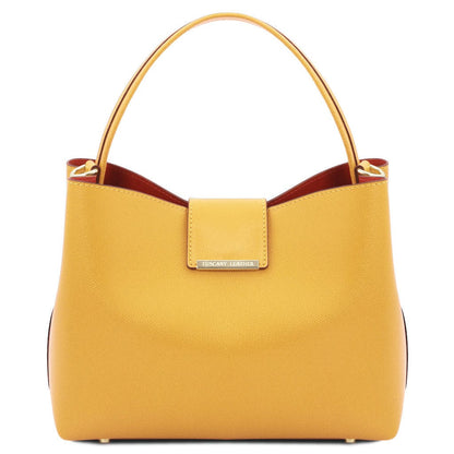 Leather handbags Yellow Clio - Palmellato leather bucket bag | TL141690 San Rocco Italia