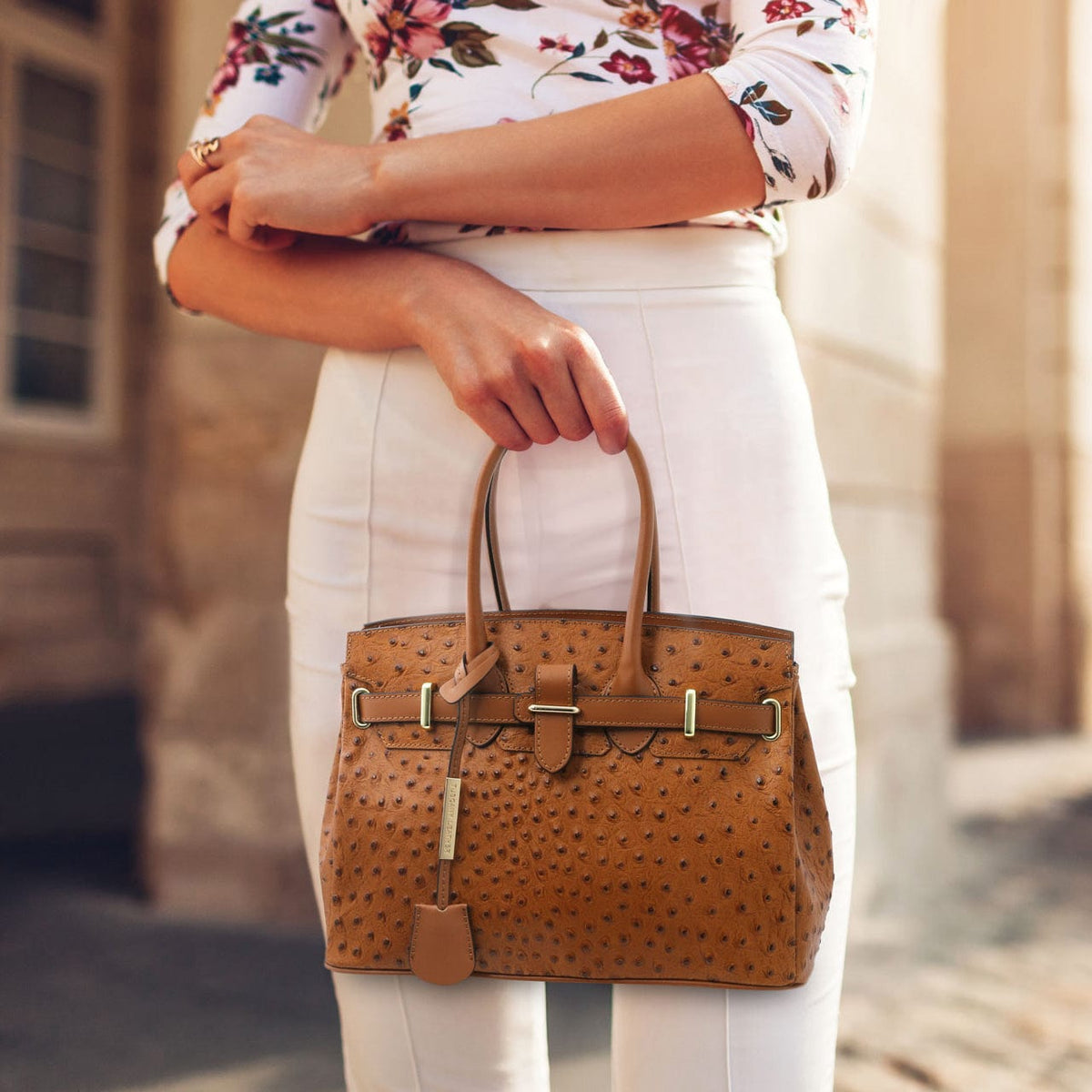 Leather handbags TL Bag - Handbag in ostrich-print leather | TL142120 San Rocco Italia