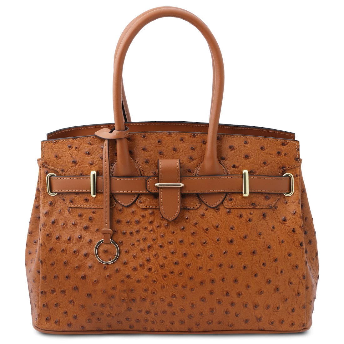 Leather handbags Cognac TL Bag - Handbag in ostrich-print leather | TL142120 San Rocco Italia