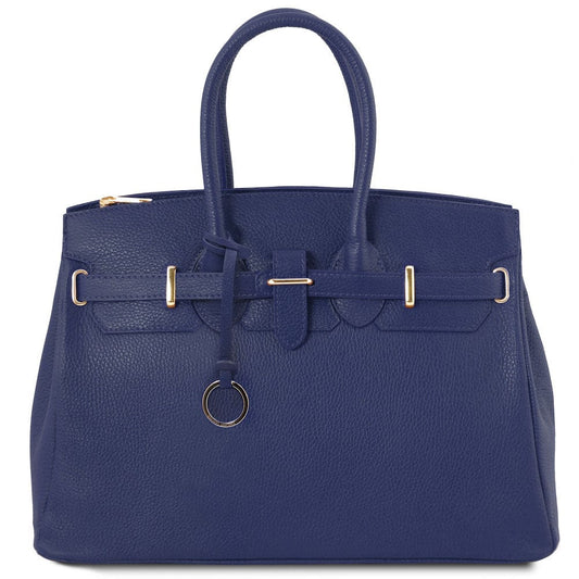 Leather handbags Dark Blue TL Bag - Leather handbag with golden hardware | TL141529 San Rocco Italia