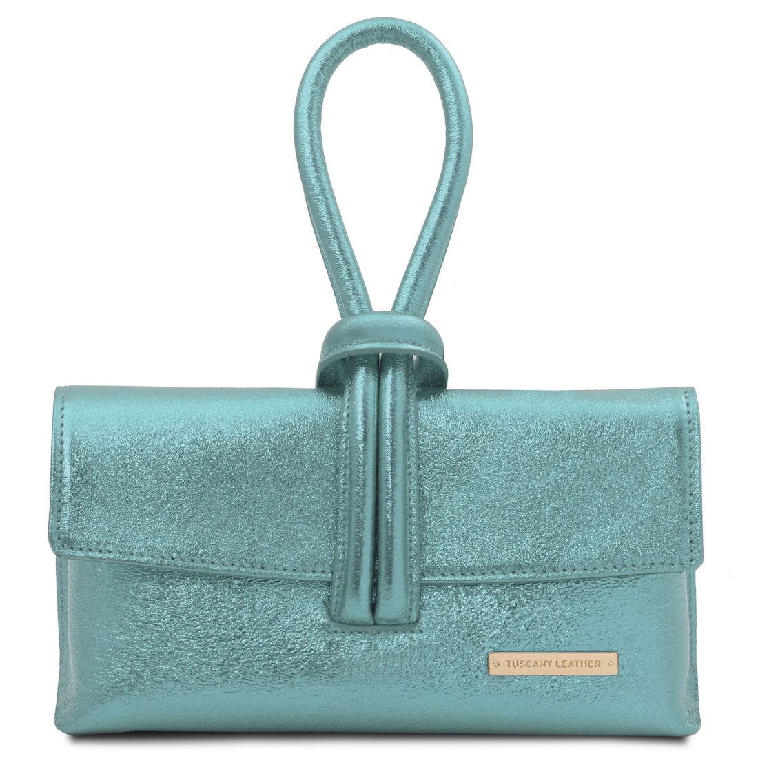 Leather handbags Light Blue TL Bag - Metallic leather clutch | TL141993 San Rocco Italia