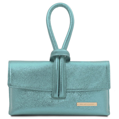 Leather handbags Light Blue TL Bag - Metallic leather clutch | TL141993 San Rocco Italia