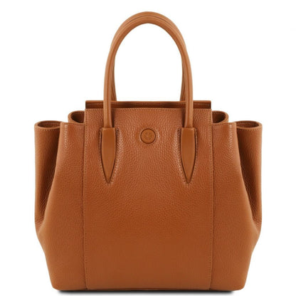 Leather handbags Cognac Tulipan - Italian leather handbag | TL141727 San Rocco Italia
