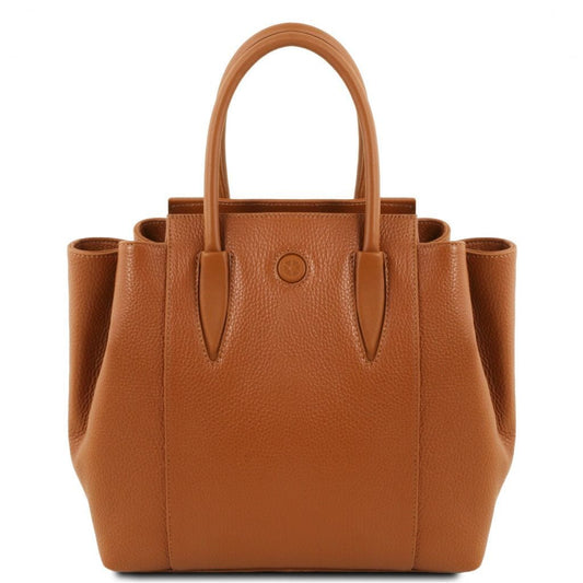 Leather handbags Cognac Tulipan - Italian leather handbag | TL141727 San Rocco Italia