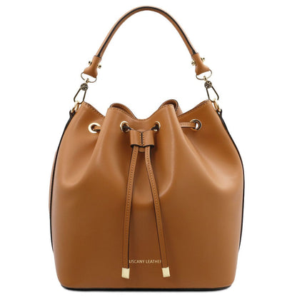 Leather handbags Cognac Vittoria - Italian leather bucket bag | TL141531 San Rocco Italia