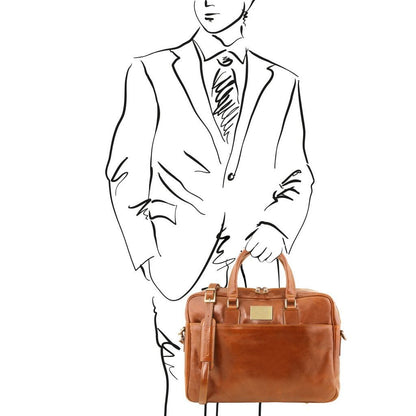 Bolsos de piel para portátil Urbino - Maletín de piel para portátil con 2 compartimentos y bolsillo delantero | TL141894 San Rocco Italia