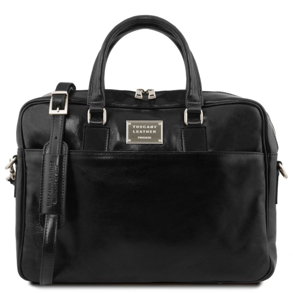Bolsos de piel para portátil Negro Urbino - Maletín de piel para portátil con 2 compartimentos y bolsillo delantero | TL141894 San Rocco Italia