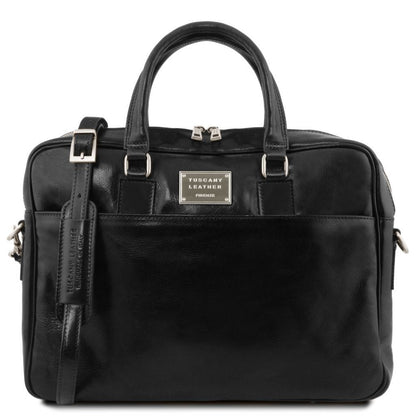 Bolsos de piel para portátil Negro Urbino - Maletín de piel para portátil con 2 compartimentos y bolsillo delantero | TL141894 San Rocco Italia