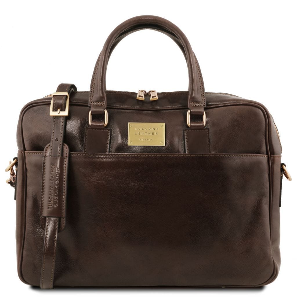 Bolsos de piel para portátil Marrón oscuro Urbino - Maletín de piel para portátil con 2 compartimentos y bolsillo delantero | TL141894 San Rocco Italia