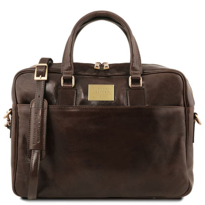 Bolsos de piel para portátil Marrón oscuro Urbino - Maletín de piel para portátil con 2 compartimentos y bolsillo delantero | TL141894 San Rocco Italia