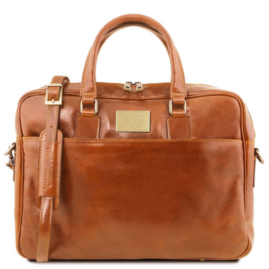 Leather laptop bags Honey Urbino - Leather laptop briefcase 2 compartments with front pocket | TL141894 San Rocco Italia
