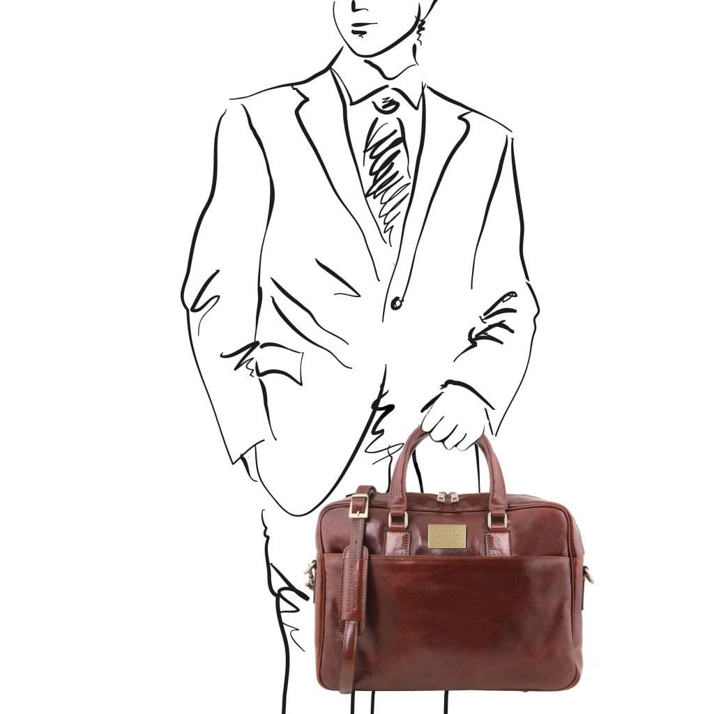Leather laptop bags Urbino - Leather laptop briefcase with front pocket | TL141241 San Rocco Italia